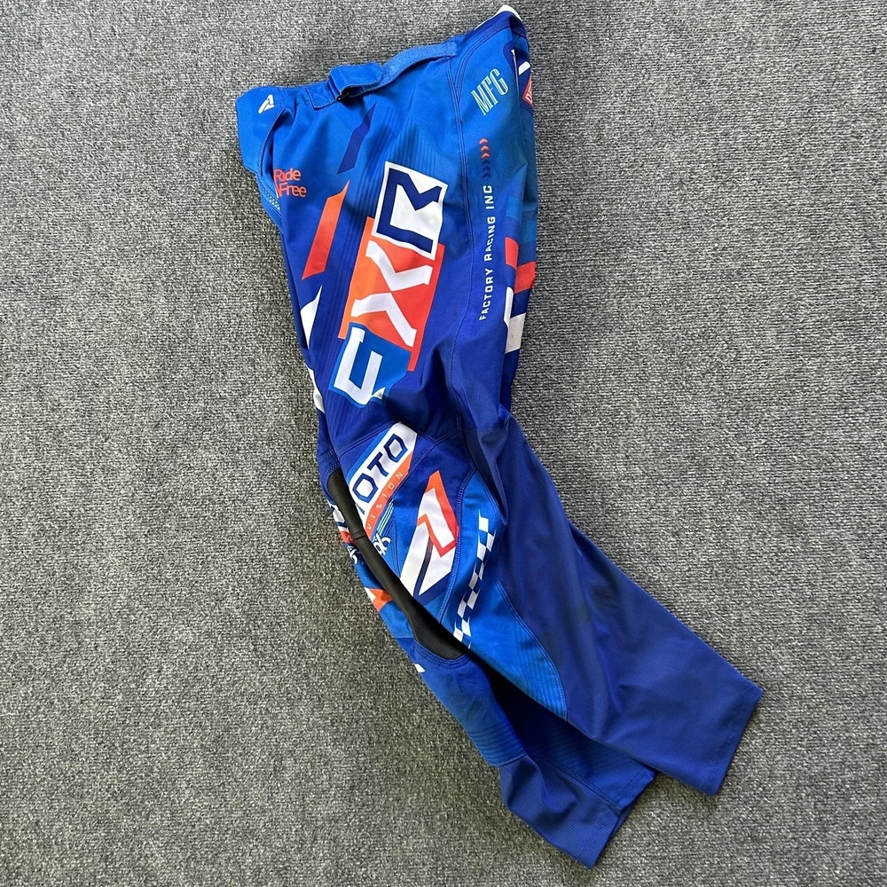 FXR Pants Mens 30 Blue Podium Gladiator Motocross‎ Racing Leather Knee MX